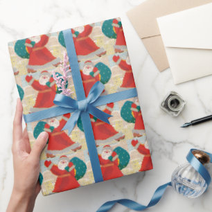Heller Retro-Weihnachtsmann im Vintage-Weihnachtss Geschenkpapier