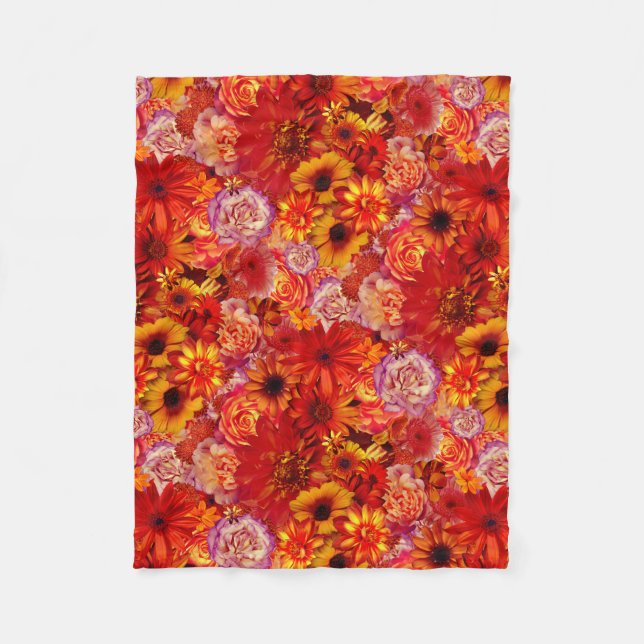 Heller Rojo mit Blumenblumenstrauß-reiche glühende Fleecedecke (Vorderseite)