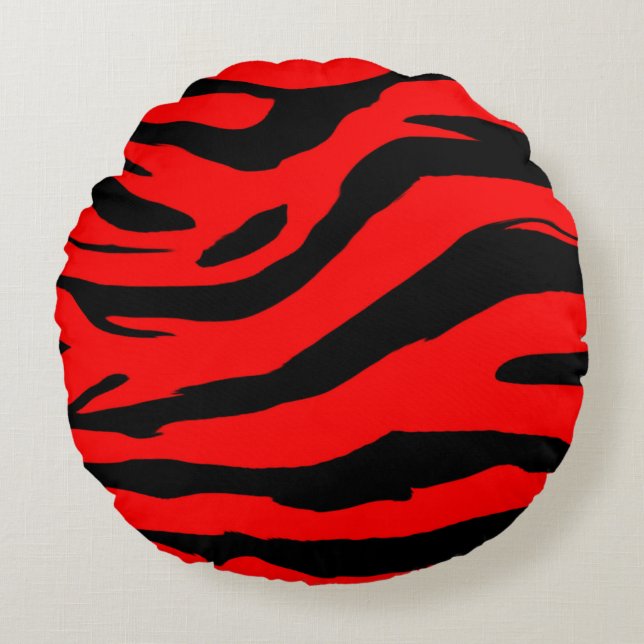 Heller roter Zebra-Druck Rundes Kissen (Vorderseite)