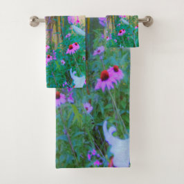 Heller Sonnenaufgang mit rosa Türmen in meinem Gar Badhandtuch Set