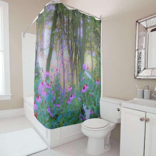 Heller Sonnenaufgang mit rosa Türmen in meinem Gar Duschvorhang (Beispiel)