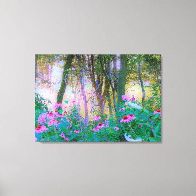 Heller Sonnenaufgang mit rosa Türmen in meinem Gar Leinwanddruck (Vorderseite)