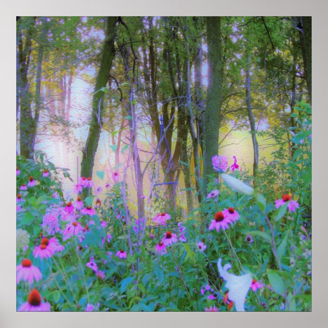 Heller Sonnenaufgang mit rosa Türmen in meinem Gar Poster (Vorne)