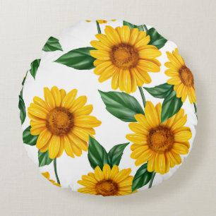 Heller Sonnenblumengarten - Frischer Blumenschmuck Rundes Kissen