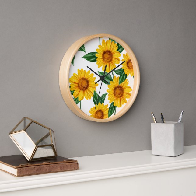 Heller Sonnenblumengarten - Frischer Blumenschmuck Uhr (Büro)
