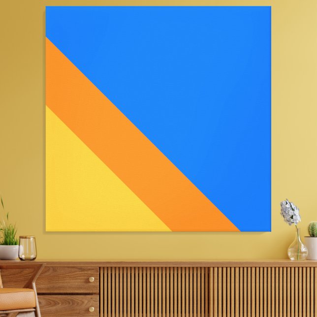 Heller Spaß 70er Blauer orange Gelbe Streifen Leinwanddruck (Insitu (Wohnzimmer))