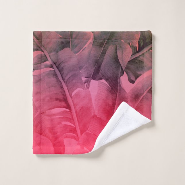 Heller Spaß Rosa tropische Sommerpalme Blätter Badhandtuch Set (Waschlappen)