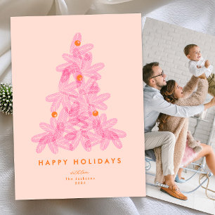 Heller trendiger moderner rosa Weihnachtsbaum 1 Fo Feiertagskarte