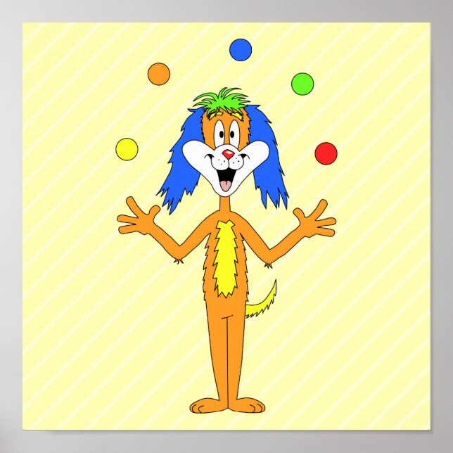 Heller und farbenfroher Cartoon Dog Juggling. Poster (Vorne)
