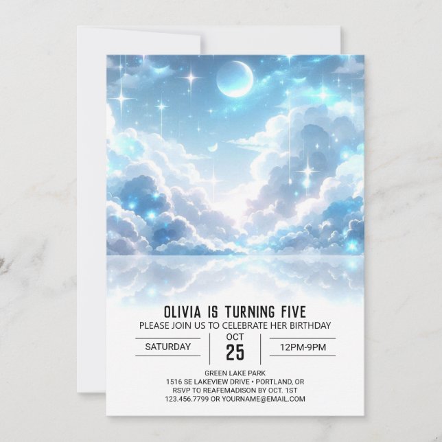 Heller verzauberter Celestial Digital Geburtstag Einladung (Vorderseite)
