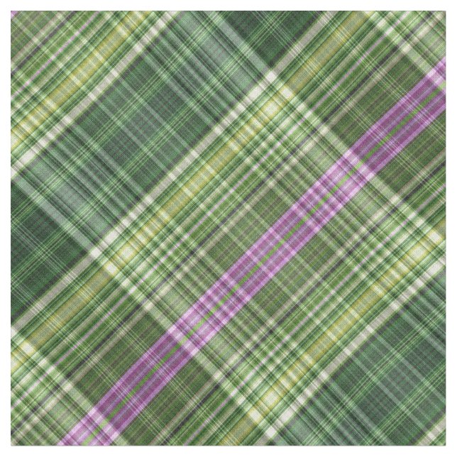 Heller violetter und grüner gestreifter Tartan Stoff (Nahaufnahme)
