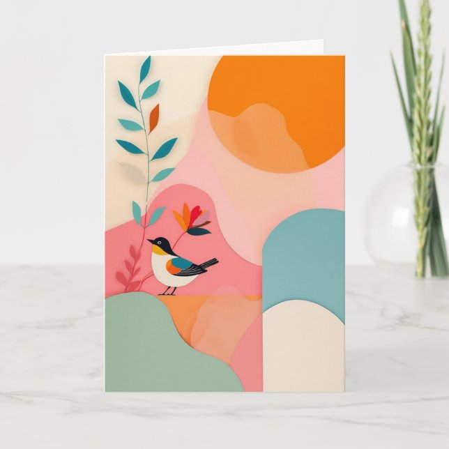 Heller Vogel auf rosa Hügel Karte (Vorderseite)