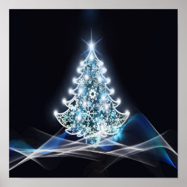 Heller Weihnachtsbaum, weiße Schneeflocken, Blaue Poster