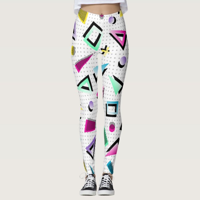 Heller weißer Pop Art der 80er Jahre Leggings (Vorderseite)