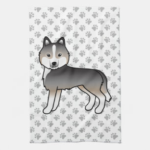 Heller Wolfgrauer Sibirischer Husky Süßer Cartoon- Geschirrtuch