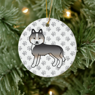 Heller Wolfgrauer Sibirischer Husky Süßer Cartoon- Keramik Ornament