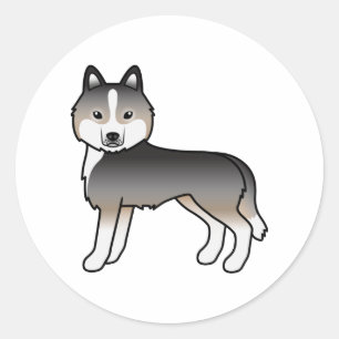 Heller Wolfgrauer Sibirischer Husky Süßer Cartoon- Runder Aufkleber