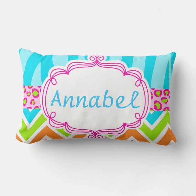 Heller Zebra-Leopard und Zickzack personalisiertes Lendenkissen (Vorderseite)