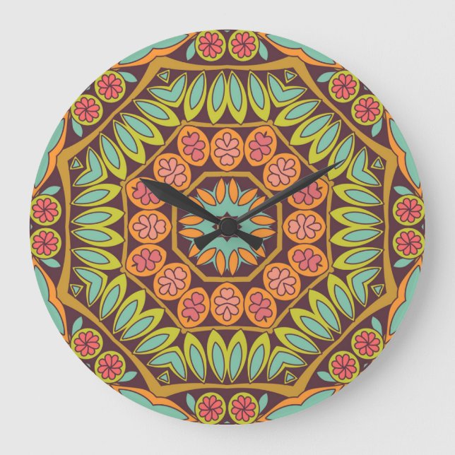 Helles abstraktes Blumendesign. Große Wanduhr (Vorderseite)