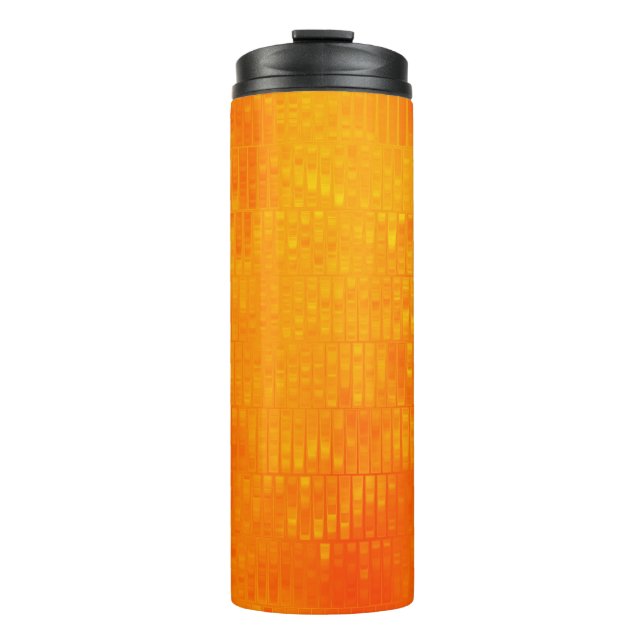 Helles, abstraktes Mosaik-Orange-Hintergrund mit G Thermosbecher (Vorderseite)