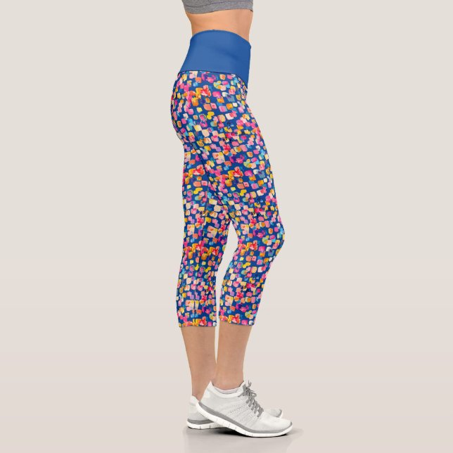 Helles Abstraktes Quadrat-Muster Capri Leggings (Rechts)