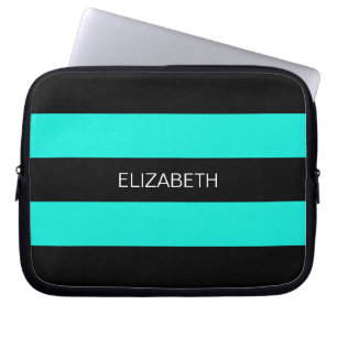 Helles Aqua Black Horiz Preppy Strip #3 Monogramm Laptopschutzhülle