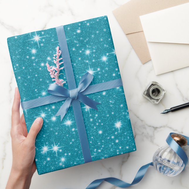 Helles Aquablau Glanz Weiß Glitter Muster Geschenkpapier (Schenken)