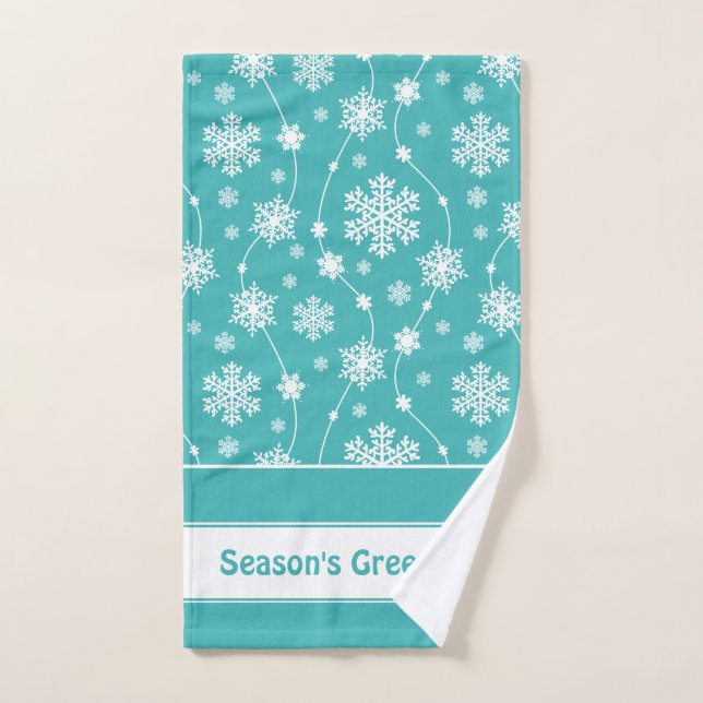 Helles Aquamarines Winterweißes Schneeflockenmuste Badhandtuch Set (Handtuch)