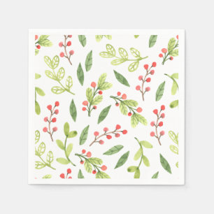 Helles Aquarell-Weihnachtsmistelzweig-Muster Serviette