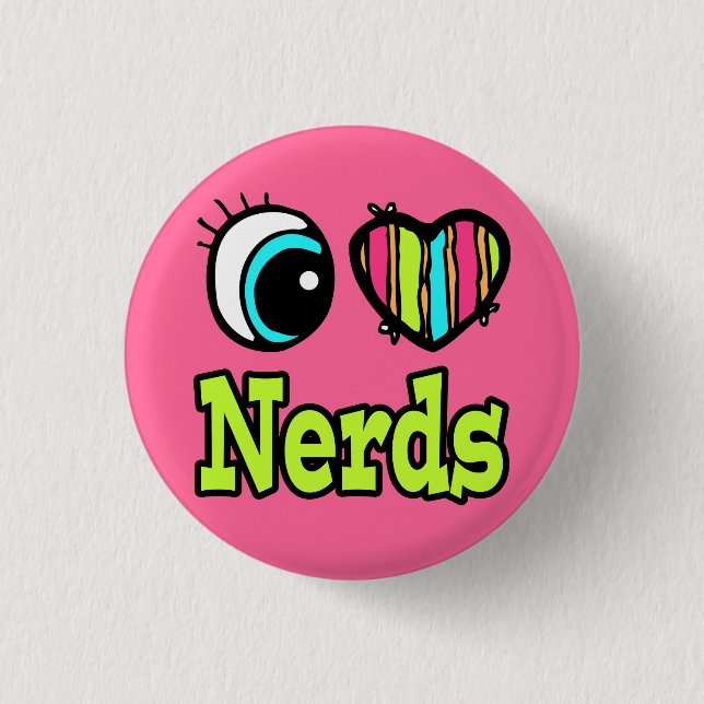 Helles Auge Herz I Liebe Nerd Button (Vorderseite)