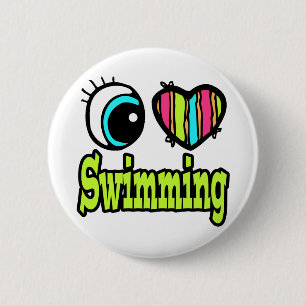 Helles Auge Herz Ich Liebe Schwimmen Button