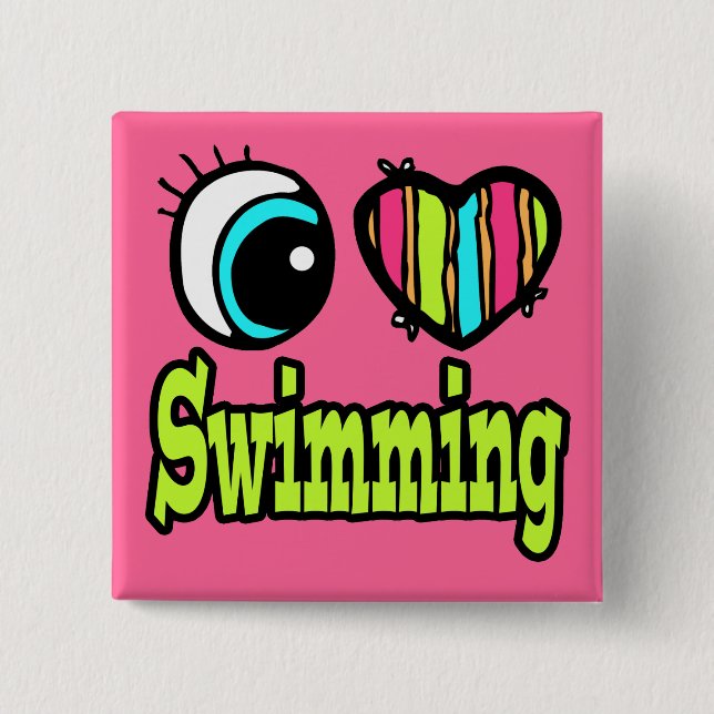 Helles Auge Herz Ich Liebe Schwimmen Button (Vorderseite)