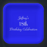 Helles Blau, 18. Geburtstagsparty Minimalistisch S Pappteller<br><div class="desc">Ein kräftiger, hellblauer Hintergrund schmückt diese einzigartige und lustige, einfache, minimalistische Papiertafel aus Party. Obwohl standardmäßig "18th Birthday" steht, können Sie den Text einfach ändern, um den Namen, die Anzahl der Jahre und das Ereignis zu bestimmen. Wählen Sie Platz oder Runde. Matching Tischdecken und Papierservietten sind im SocolikCardShop auf zazzle...</div>