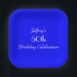 Helles Blau, 50. Geburtstagsparty Minimalistisch S Pappteller<br><div class="desc">Ein kräftiger, hellblauer Hintergrund schmückt diese einzigartige und lustige Papiertafel aus Party. Obwohl in der Voreinstellung "50th Birthday" steht, können Sie den Text einfach ändern, um den Namen, die Anzahl der Jahre und das Ereignis zu bestimmen. Wählen Sie Platz oder Runde. Matching Tischdecken und Papierservietten sind im SocolikCardShop auf zazzle...</div>