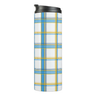 Helles Blau Gelb Kariertes Ästhetikdesign Thermosbecher