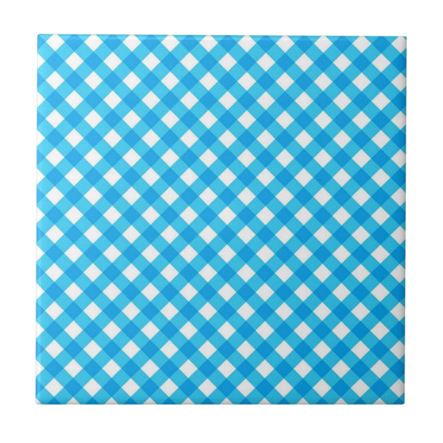 Helles Blau Gingham-Muster Fliese (Vorderseite)