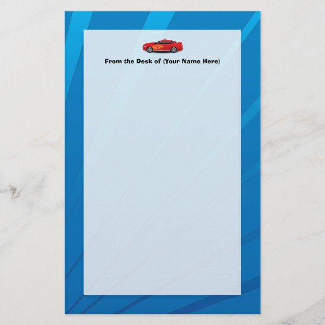 Helles Blau mit Red Sports Car Flammen Kinder Boys Briefpapier (Vorderseite)