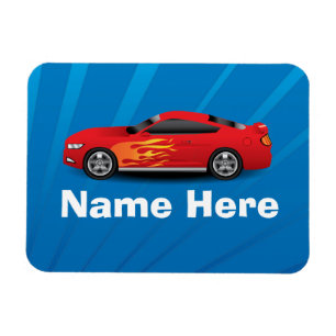 Helles Blau mit Red Sports Car Flammen Kinder Jung Magnet