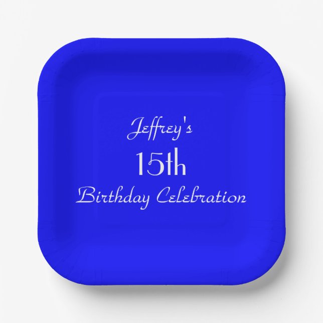 Helles Blau, Name, 15. Geburtstagsparty Square Pappteller (Vorderseite)