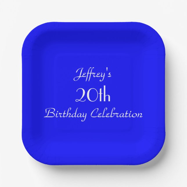Helles Blau, Name, 20. Geburtstagsparty Minimalist Pappteller (Vorderseite)