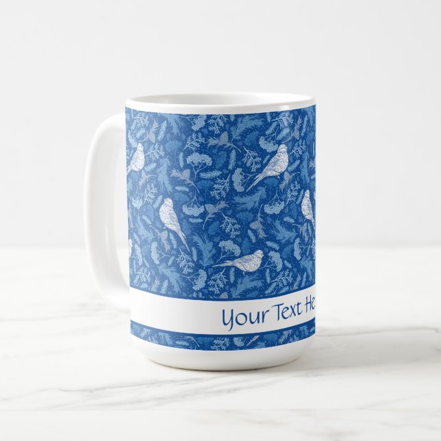 Helles Blau und Winter Weiße Vögel Blumenmuster Kaffeetasse (Vorderseite Links)