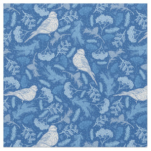 Helles Blau und Winter Weiße Vögel Blumenmuster Stoff