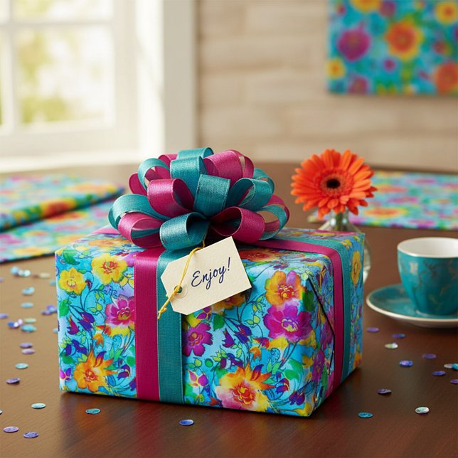 Helles Blaublumenmuster Geschenkpapier (Von Creator hochgeladen)