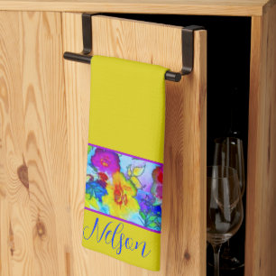 Helles blaues Blumenmuster-Küchentuch mit Namen Geschirrtuch