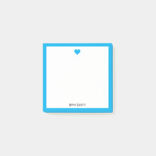 Helles blaues Herz und Grenze auf Weiß mit / Name Post-it Klebezettel