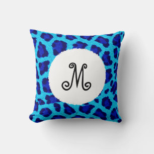 Helles blaues Leopard Print Monogram Kissen