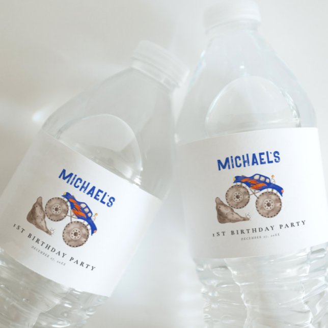 Helles blaues Monster Truck Paper Napkin Wasserflaschenetikett (Von Creator hochgeladen)