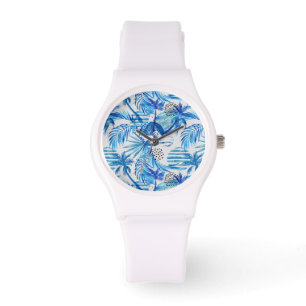 Helles blaues tropisches Aquarell-Muster Armbanduhr