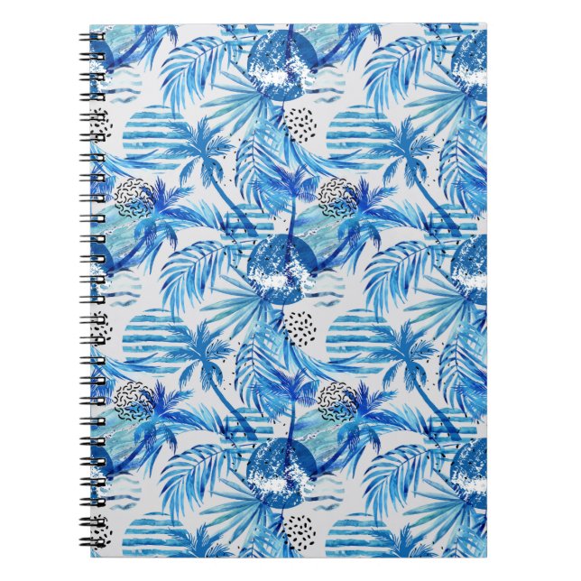 Helles blaues tropisches Aquarell-Muster Notizblock (Vorderseite)