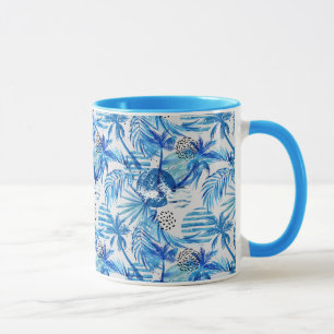 Helles blaues tropisches Aquarell-Muster Tasse